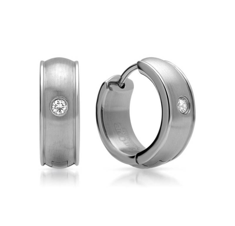 Unique Paar Ohrstecker Unique Titancreolen teilmattierte Oberfläche mit Stein TE0003 von Unique