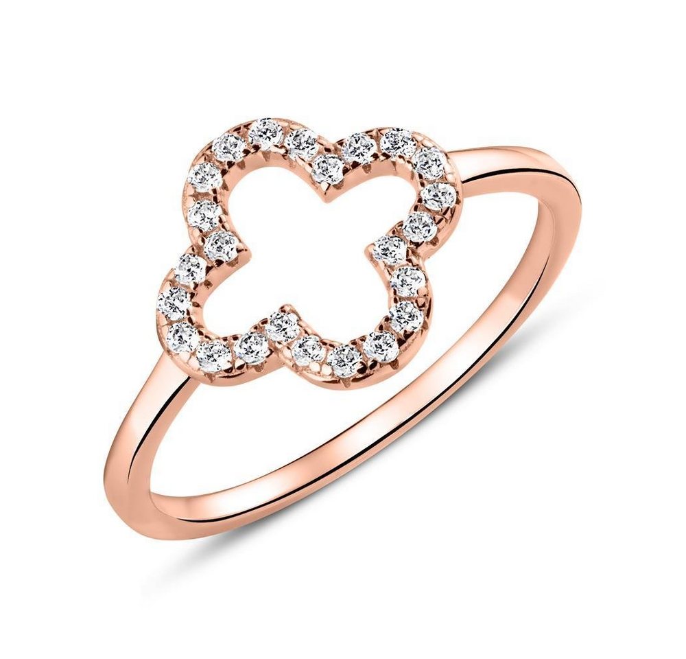 Unique Silberring Ring Kleeblatt aus 925er Silber, rosévergoldet mit Zirkonia von Unique