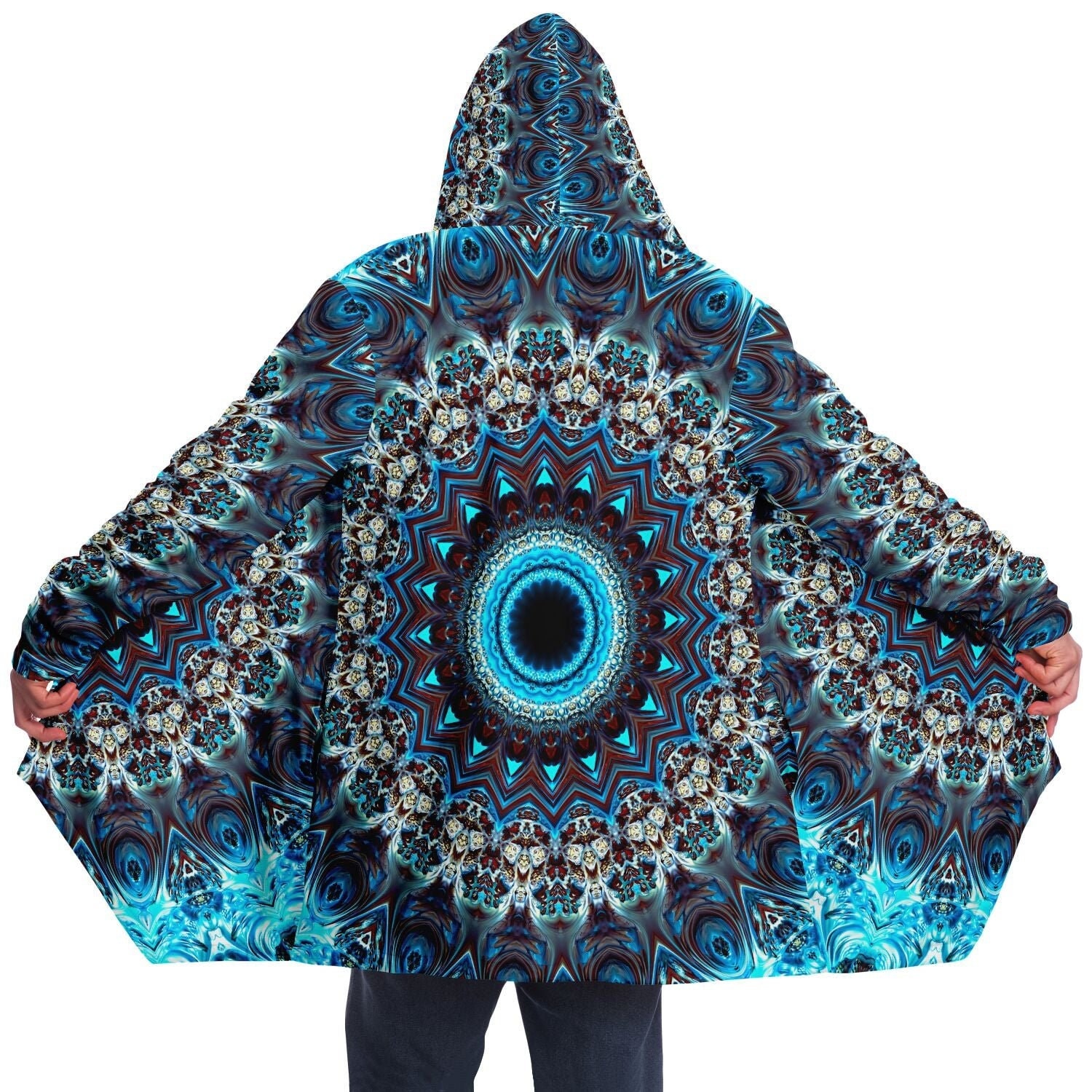 Fleece Umhang Unisex Mandala Electric Blue, Winter Herbst Outdoor Bekleidung Kleidung, Offen Hoodie Für Frauen Männer von UniqueAndComfy