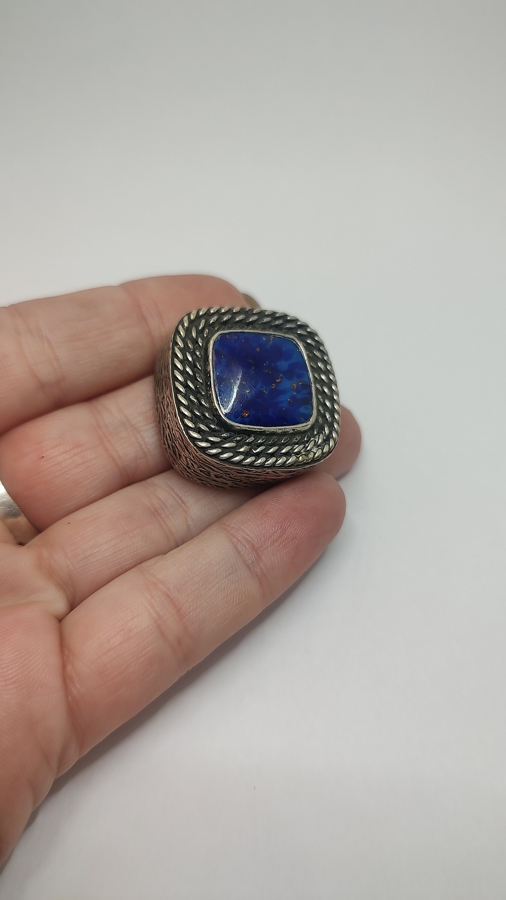 Seltene 900Er Massivsilber Mit Lapis Lazuli Schnupftabakdose von UniqueArtGiftStore