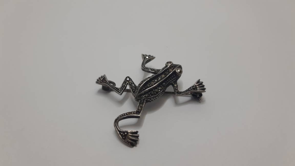 Springender Frosch 925 Brosche, Froschbrosche Aus Sterlingsilber Und Markasit von UniqueArtGiftStore