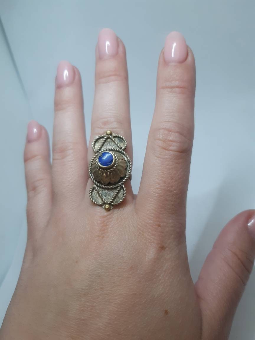 Vintage Alpaka Ring Mit Blauem Stein von UniqueArtGiftStore