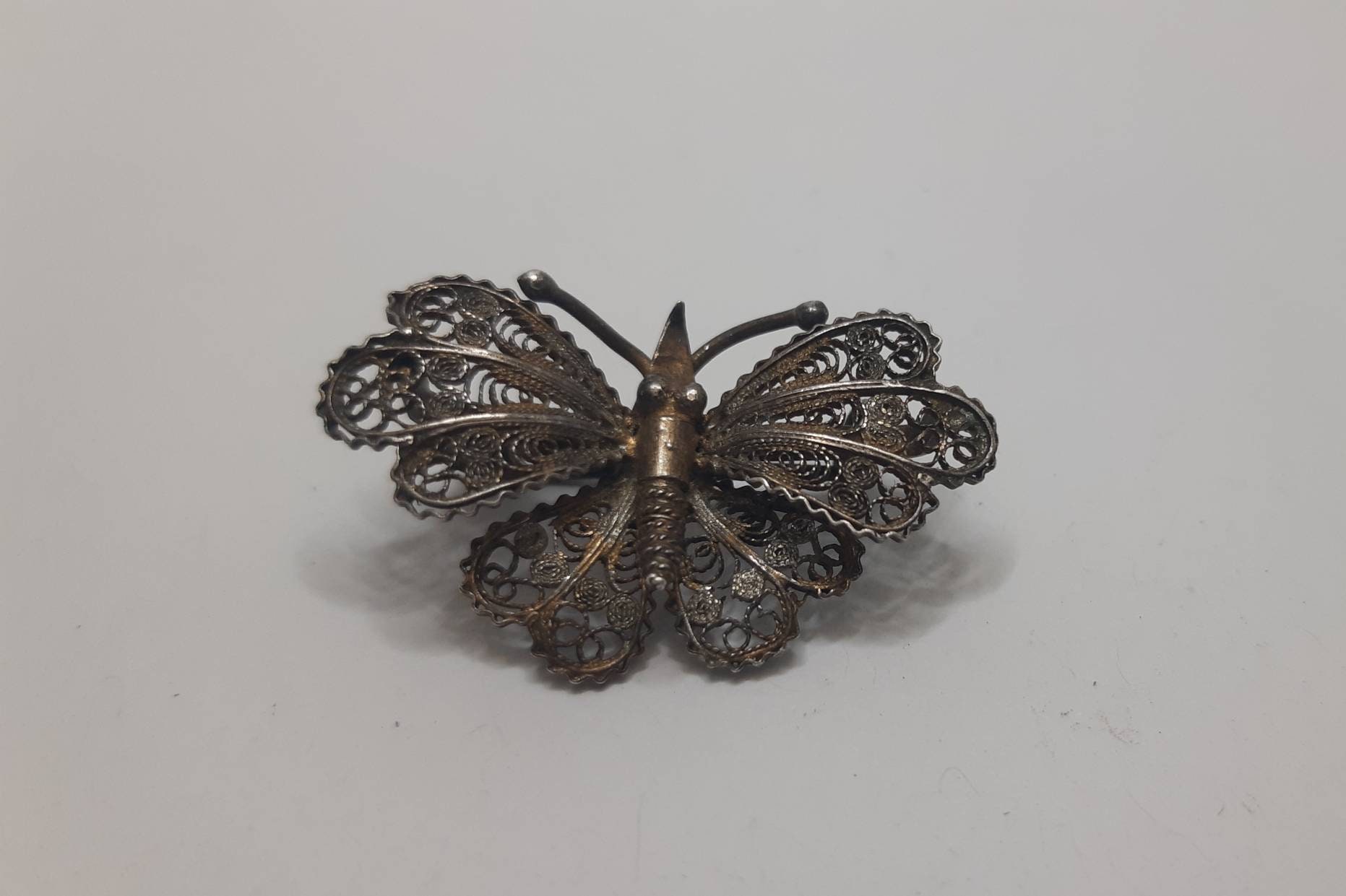 Vintage Filigrane Schmetterling Pin Brosche, Sterling Silber Brosche von UniqueArtGiftStore