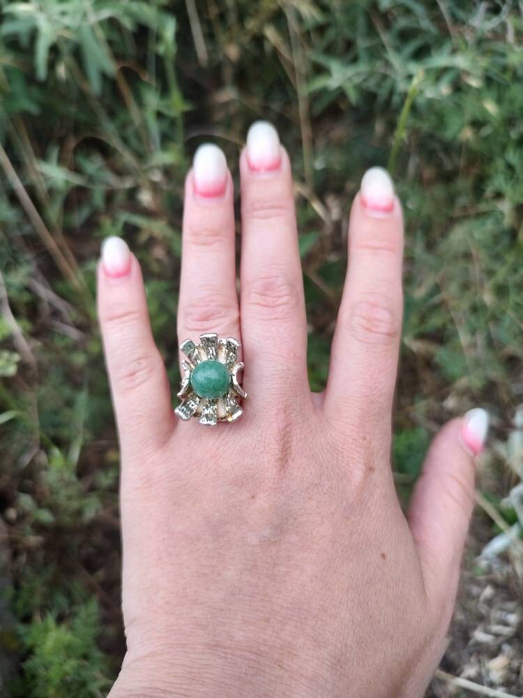 sterling Silber Prehnit Blume Ring, Ring von UniqueArtGiftStore