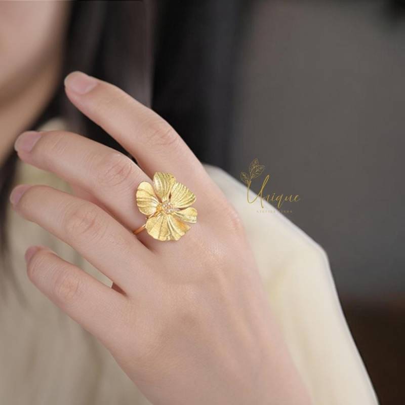 Verstellbarer Statement Ring Für Frauen 925 Sterling Silber & Zirkon Floraler Schmuck Geschenk Schwester Muttertag von UniqueAtelierFinds