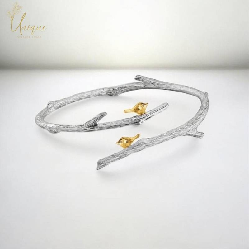 Zweig Armreif 925 Sterling Silber Verstellbares Zweigarmband Für Frauen Vogel Auf Ast Von Der Natur Inspirierter Schmuck von UniqueAtelierFinds
