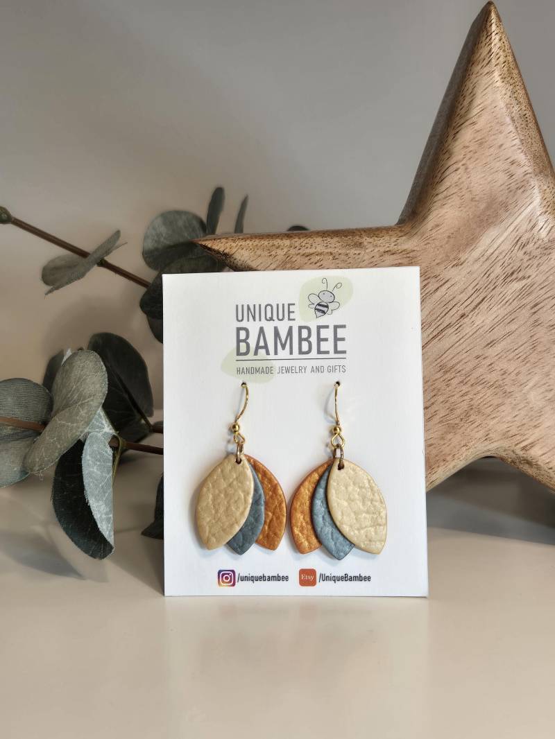 Ohrringe/Hängeohrringe Aus Polymer Clay; Glänzende Metallfarben Rost, Champagne, Grüngold; 925 Sterling Silber, Nickelfrei von UniqueBambee