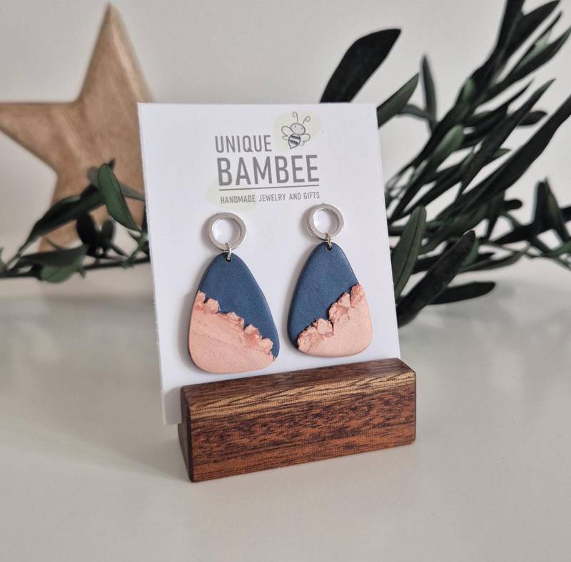 Ohrringe Aus Polymer Clay; Blau/Petrol Und Rosegold Pink Ohrringe Aus Polymer Clay; Blau/Petrol Und Rosegold Pink von UniqueBambee