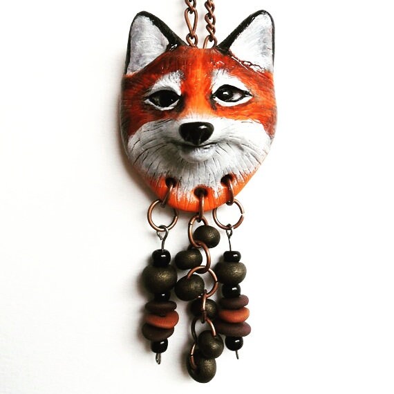 Rot Fuchs Krafttier, Totem Halskette, Polymer Clay Tier Ooak Anhänger, Talisman Rot Fuchs Krafttier, Totem Halskette, Polymer Clay Tier Ooak Anhänger, Talisman von UniqueBoutiqueJasmin