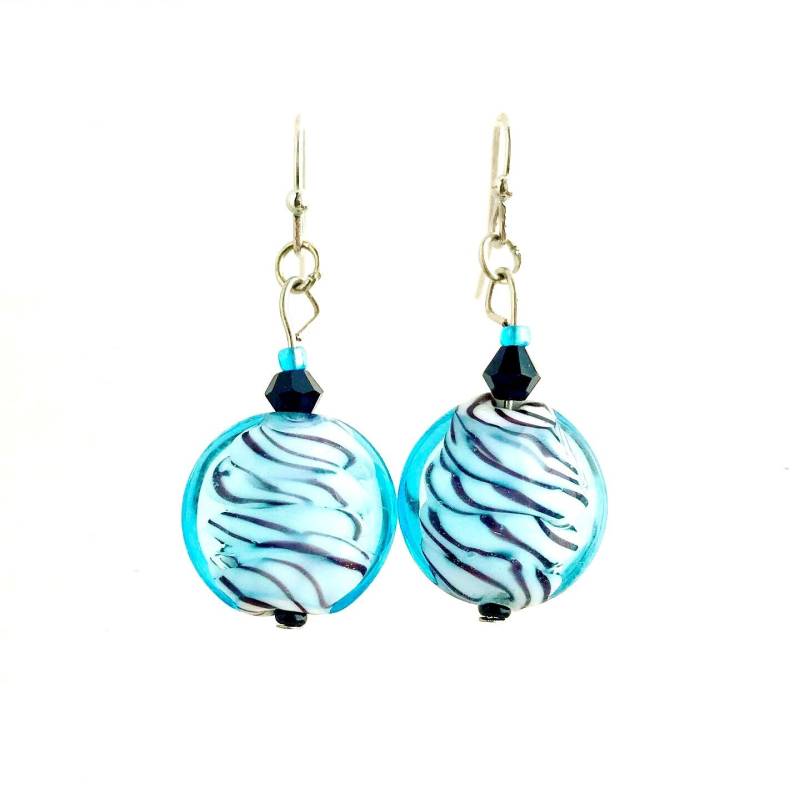 Aqua Blau Zebra Swirl Lampwork Glasperlen Ohrringe von UniqueCreationsBB