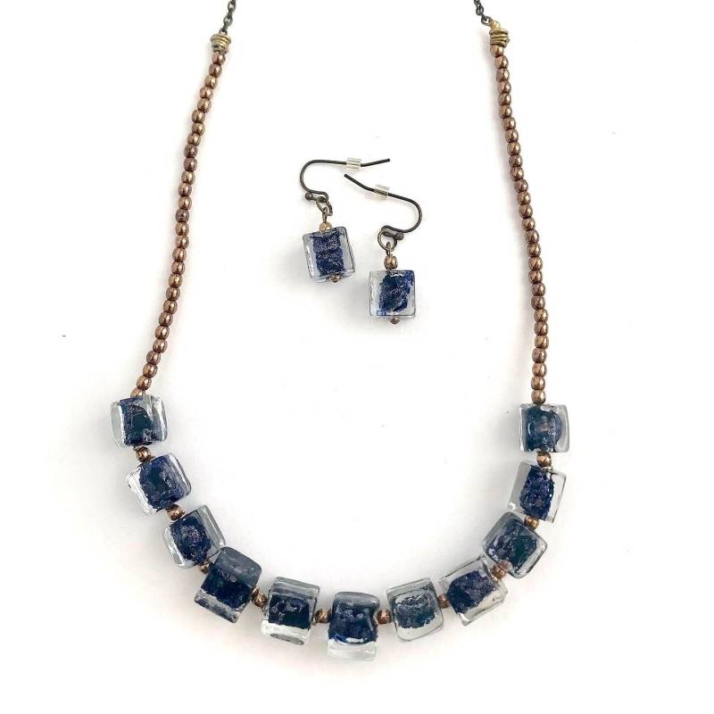 Blauer Sandstein Style Glas Cube Perlen Schmuck Set von UniqueCreationsBB