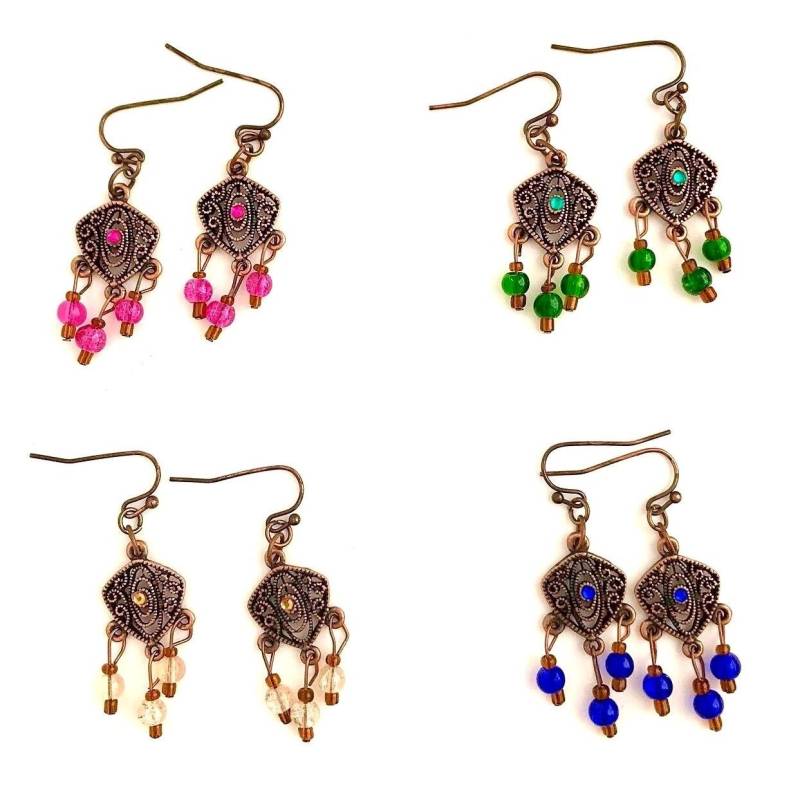 Kupfer Filigrane Kronleuchter Ohrringe von UniqueCreationsBB