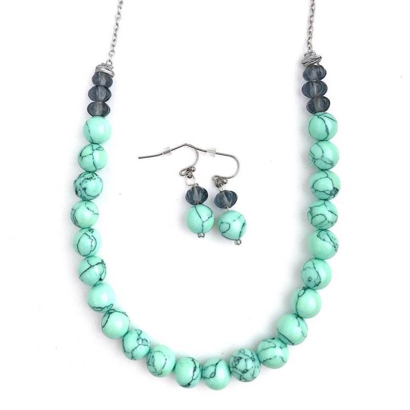 Mint & Grau Glas Perlen Schmuck Set Mint & Grau Glas Perlen Schmuck Set von UniqueCreationsBB