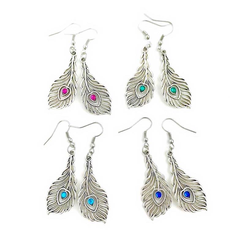 Silber Pfauenfeder Charm Ohrringe von UniqueCreationsBB