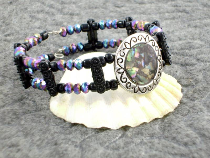 Abalone Paua Shell Manschette Armband Memory-Draht Abalone Paua Shell Manschette Armband Memory-Draht von UniqueDesignsbyRita