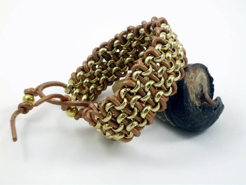 Goldkette Und Kupfer Leder Gewebt Manschette Armband von UniqueDesignsbyRita