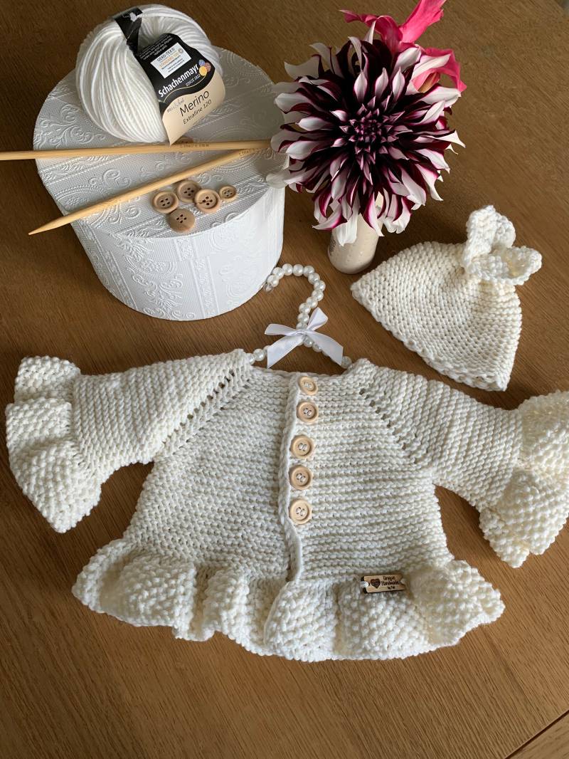 Babyjäckchen Mit Mütze Merinowolle Handgestrickt von UniqueHandmadebyFeli