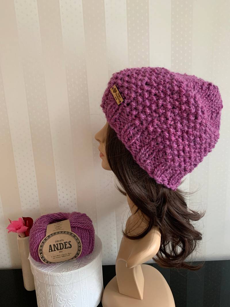 Mütze Alpaka Wolle, Amethyst, Handgestrickt von UniqueHandmadebyFeli