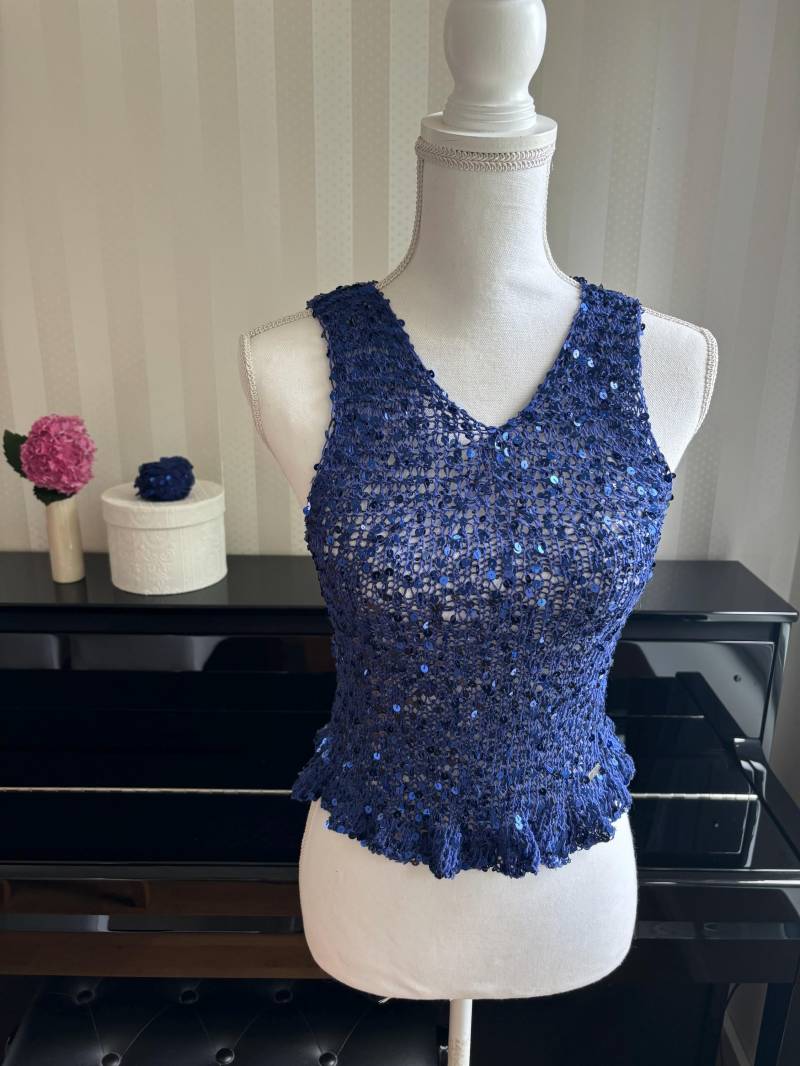 Pailletten Top Blue Handgestrickt von UniqueHandmadebyFeli
