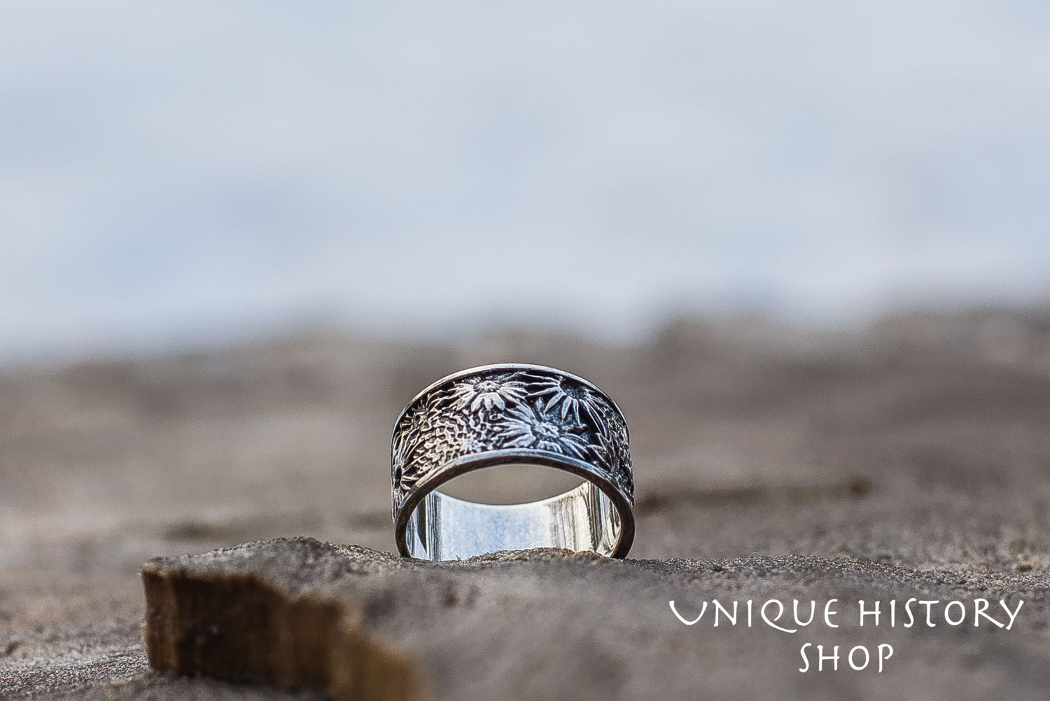 Silber Sonnenblume Ring - Damen Blüte Schmuck Mit Zarten Blumenmuster Handgemachter Botanisch Inspirierter Für Naturliebhaber von UniqueHistoryShop