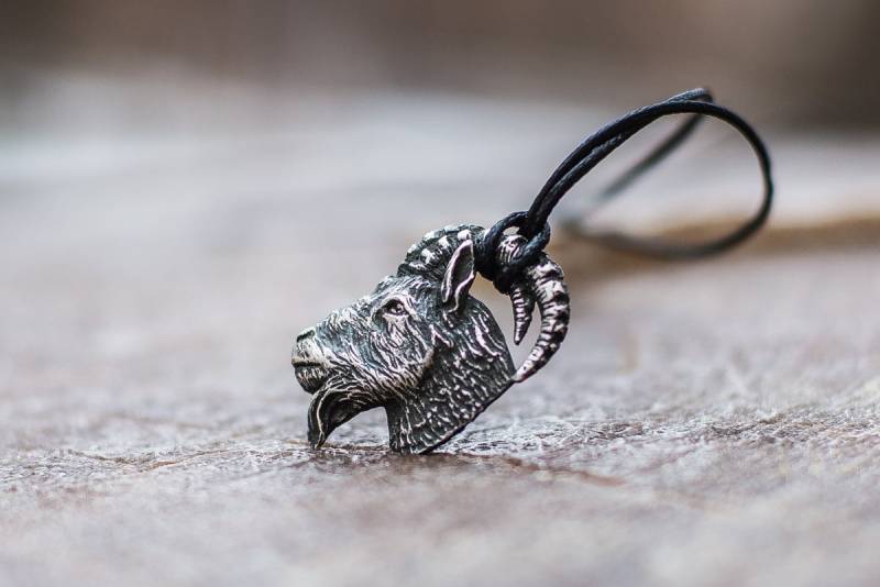 Silber Ziege Halskette - Gothic Tier Schmuck Mit Brutalist Design Handgefertigte Widderkopf Anhänger Für Punk Style von UniqueHistoryShop