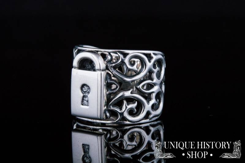 Verschlussring, Massiver Silberring Mit Schloss, Boho Ringe, 925 Silber Schmuck, Handgemachte Moderner Chic Ring, Geschenk Für Sie von UniqueHistoryShop