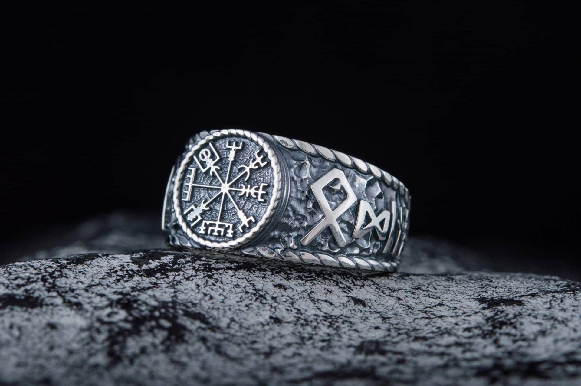 Wikinger Runen Kompass Ring, Hail Odin Futhark Sterling Silber Vegvisir Symbol Schmuck von UniqueHistoryShop