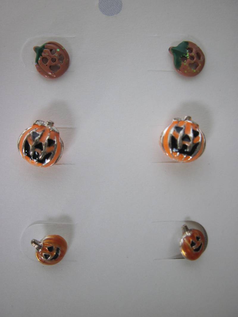 Jahrgang Halloween Kürbis Jack O Lantern Ohrstecker-Set, 3 Ohrstecker Set Orange Festliche Saisonale, Urlaub Modeschmuck von UniqueJewelryFinds1