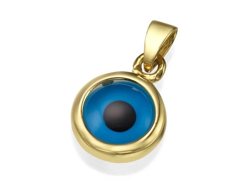 Evil Eye Anhänger Blau Kristall in 14K Gold, Schutz Charm, Nazar Ayin Ha'ra Schmuck Aus Israel von UniqueJewishJewelry