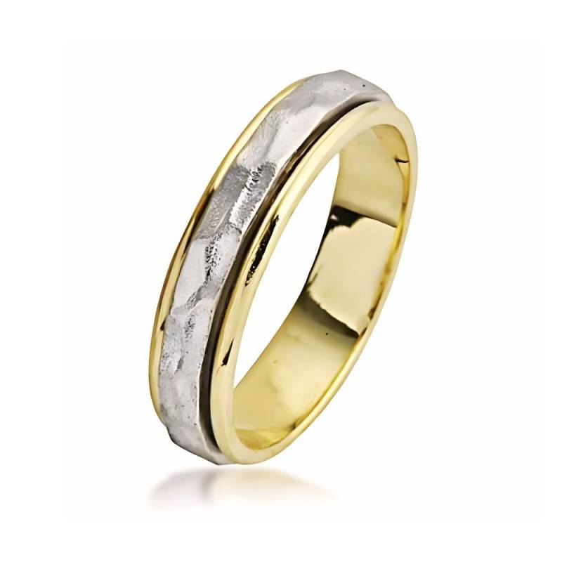 Gehämmert Gold Spinner Ring, Hochzeit Band, 14K Zweifarbiger Ehering Gelb Und Weißgold Meditation Ring von UniqueJewishJewelry