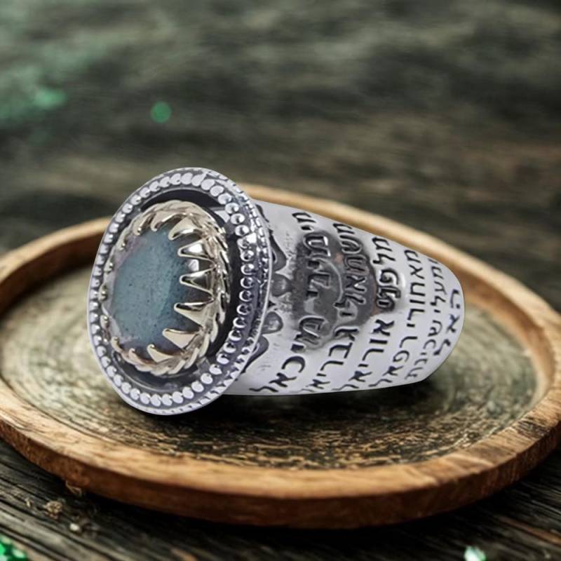 Kabbalah Erzengel Labradorit Ring in Sterling Silber Und Gold, Hand Gravierter Hebräischer Ring, Jüdischer Schmuck von UniqueJewishJewelry