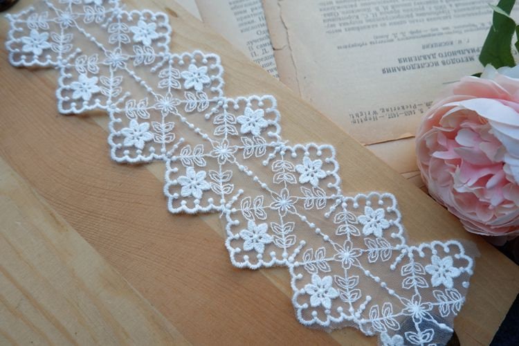 2 Meter Exquisite Baumwolle Spitze Dekoration, Bestickte Tüll Spitze, Braut Hochzeit von UniqueLaceShop