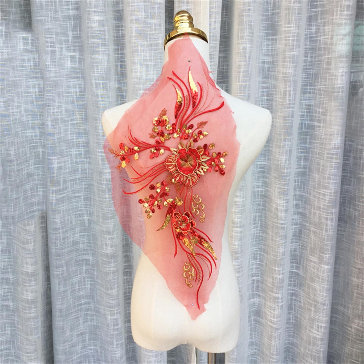 Braut Perlen 3D Blumen Spitze Applikation in Rot Für Hochzeit Accessoires Haute Couture Prom Kleid von UniqueLaceShop