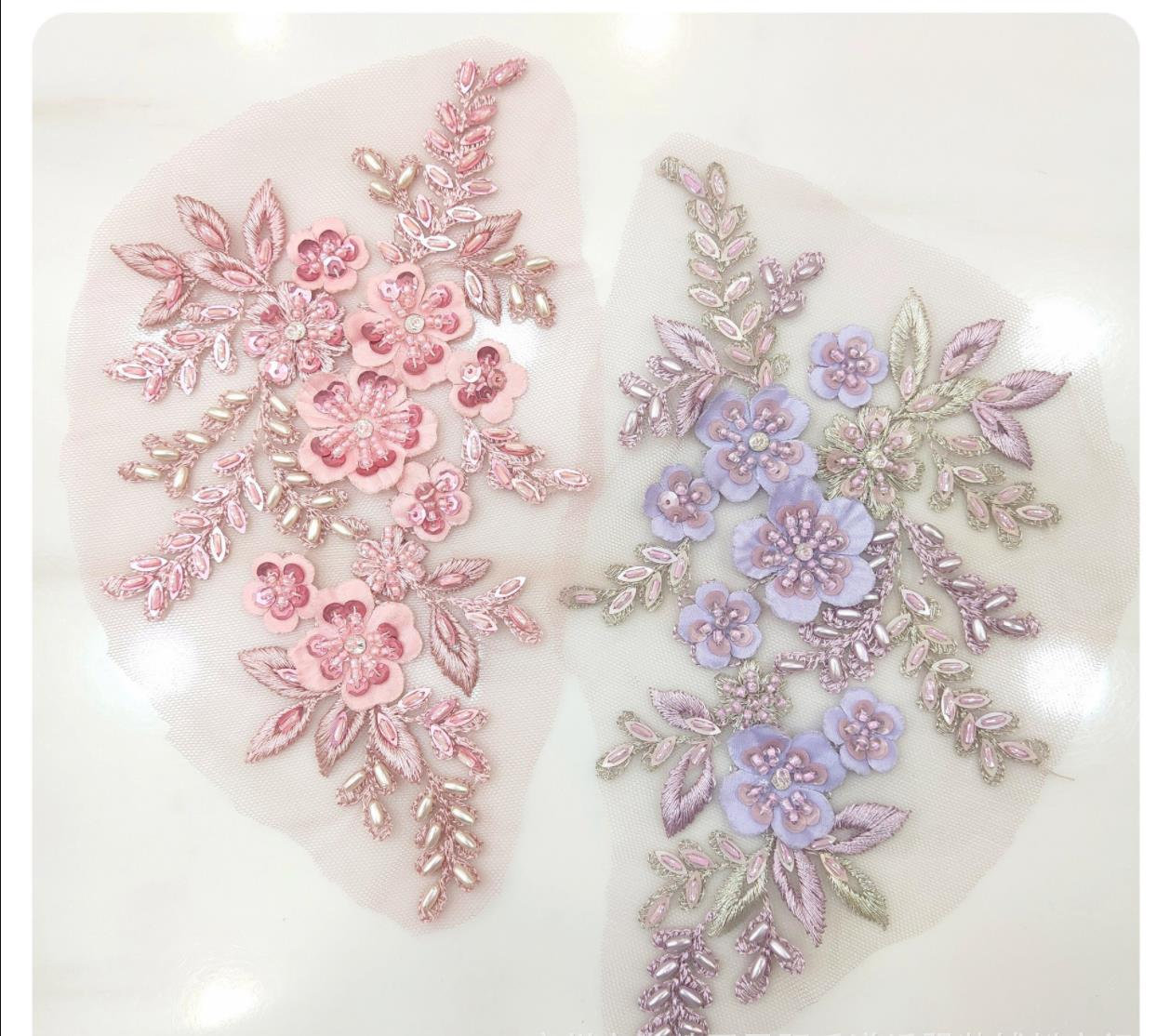 Handgenähte Paillettenspitze Applikation Perlenspitze Stickerei 3D Floral Spitze Abendkleid Kleid Tanzkostüm 1 Stück von UniqueLaceShop