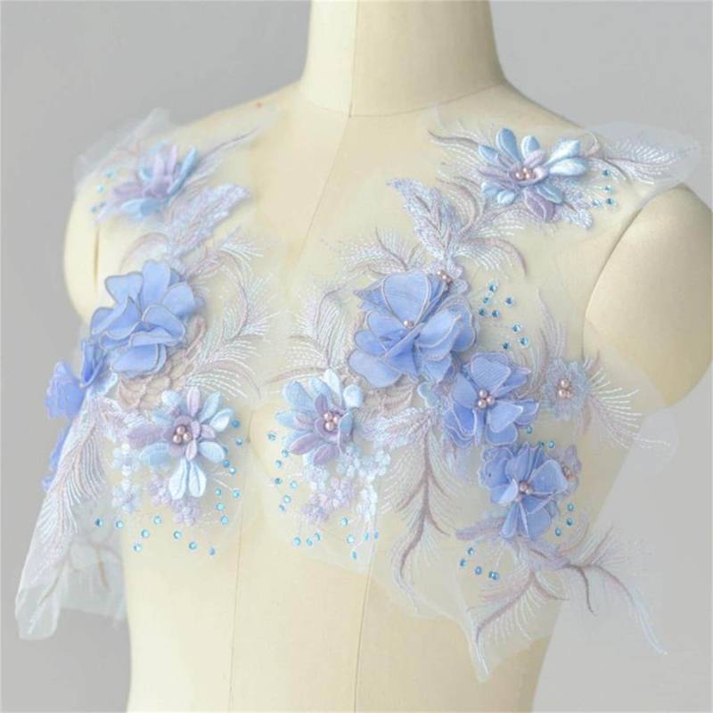 Luxuriöse 3D-Spitzenapplikation, Perlenapplikation, Bestickte Brautapplikation von UniqueLaceShop