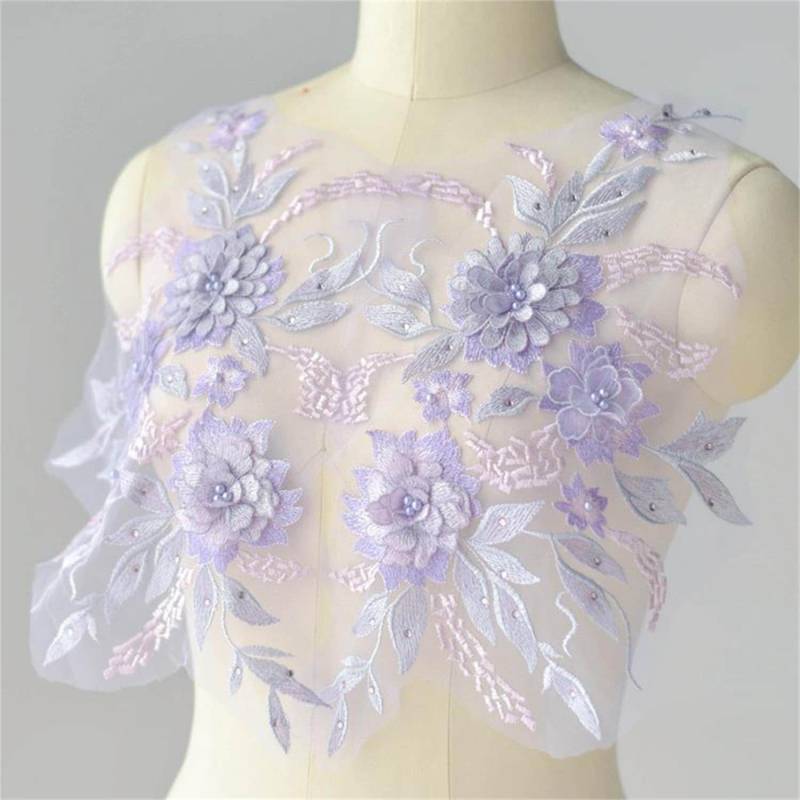 Luxus 3D Perlen Bestickte Spitzenblumen, Hochzeit Applikationen, Ballkleider von UniqueLaceShop