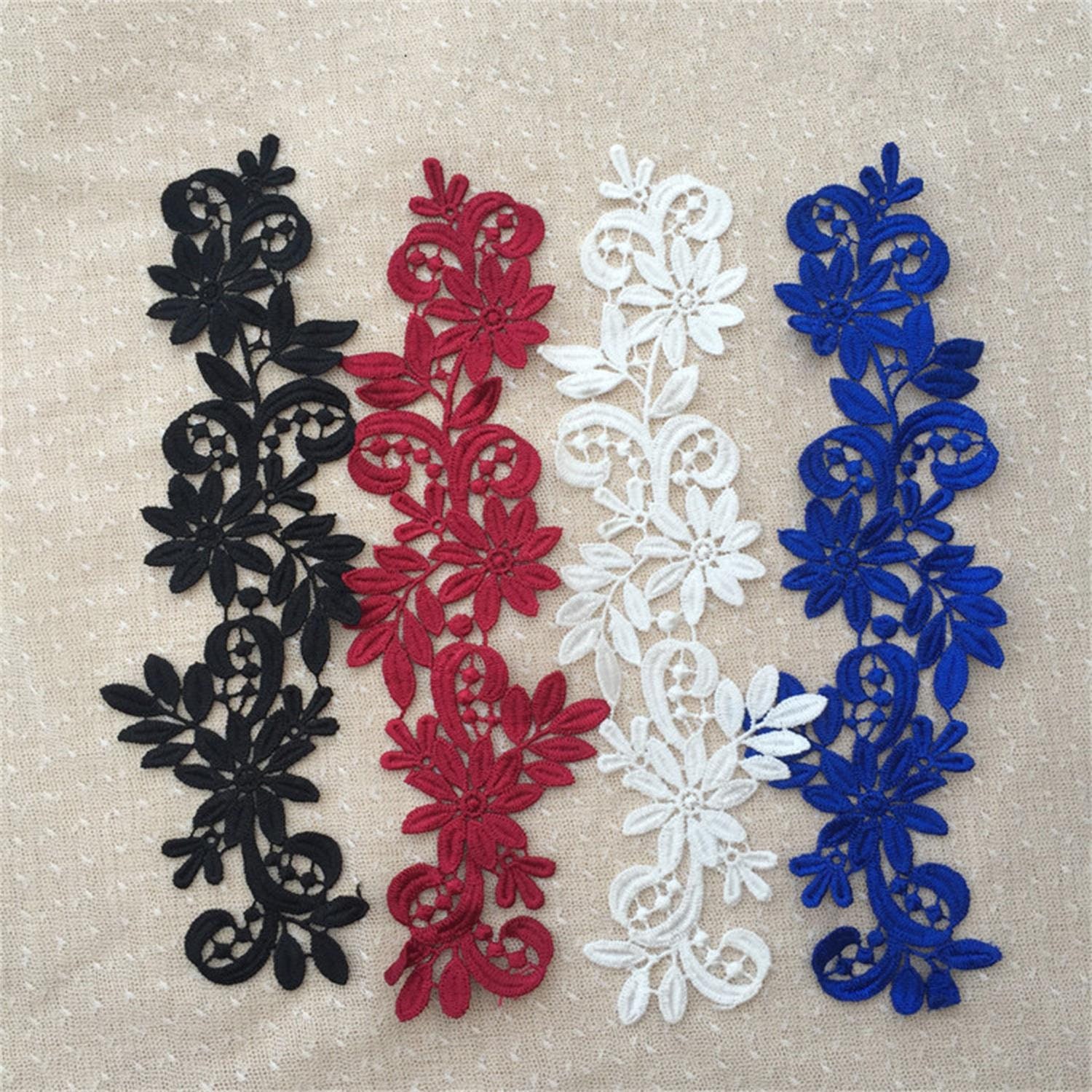 Schwarz Weinrot Weiß Royal Blau Aufkleber Langes Blumenpaar Spitze Applikation Braut, Brautjungfern, Tanzkostüm, Nähaufnäher von UniqueLaceShop