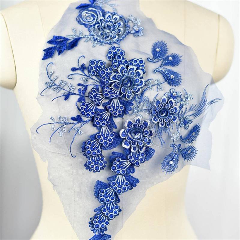 Sehr Zarte Royalblaue 3D Handgemachte Heißbohrung Bestickte Spitzen Applikation, Verschönert Tanz, Brautkleid von UniqueLaceShop