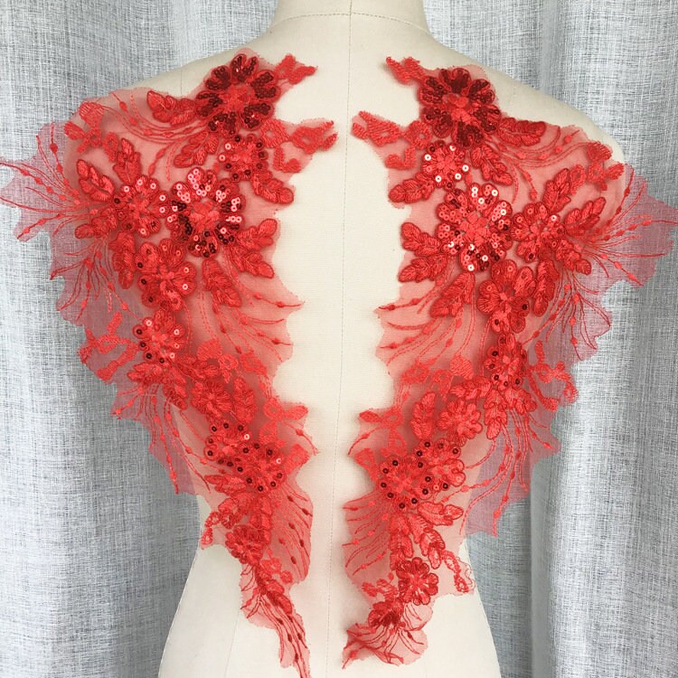 Weiche Rot Weiß Schwarz Handgemachte Applikation Spitze Braut Hochzeitskleid von UniqueLaceShop