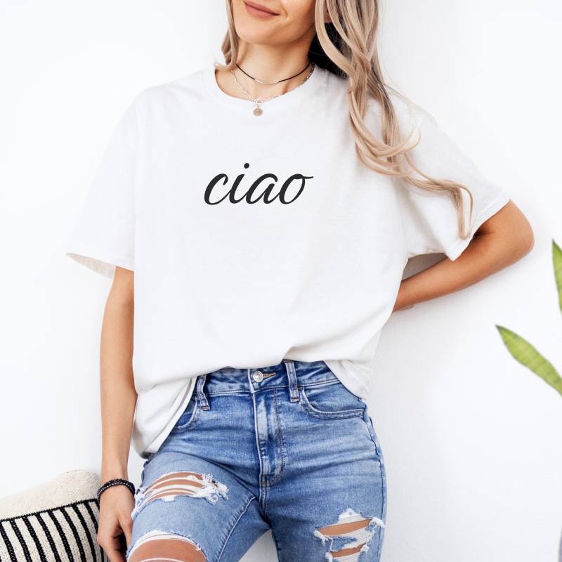 Ciao T-Shirt, Italien, Sweet Hello Italien Shirt, Woman, White, Perfect Present For Traveler, City Shirt von UniqueTeeFactoryShop
