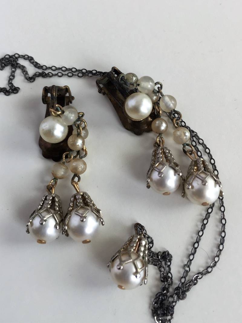 1950Er Jahre Sterling Silber Perlen Sets Von Halskette Und Ohrringe 18 "/ Marked Pearl Anhänger von UniqueVintageandArt