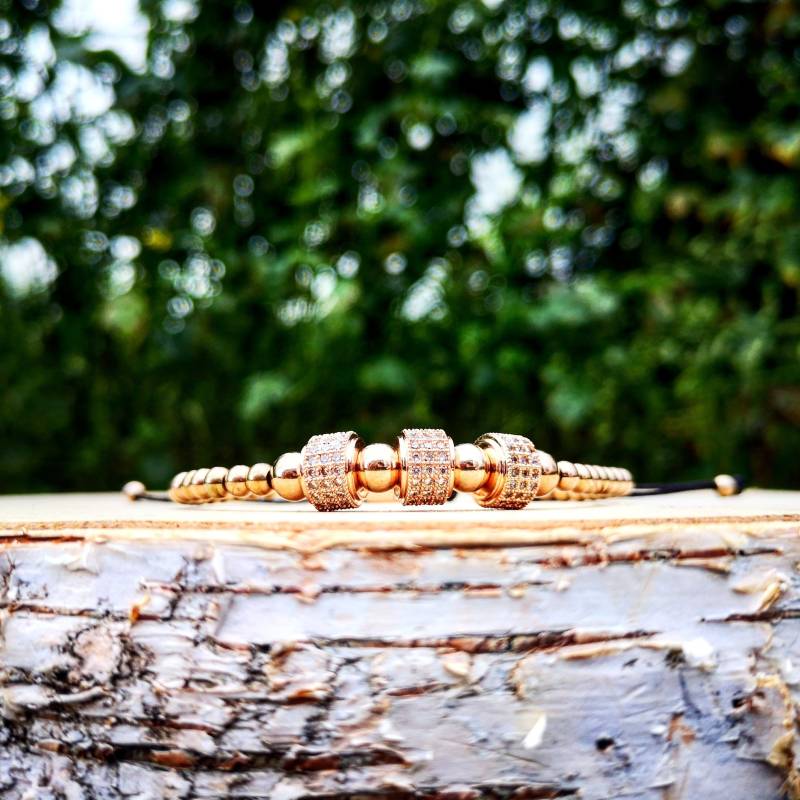 Geflochtenes Luxus-Shamballa-Makramee-Armband, Goldrosa Shamballa-Juwel, Luxusarmband, Luxusjuwel, Geschenk Für Sie Und Ihn von UniqueWristCandy