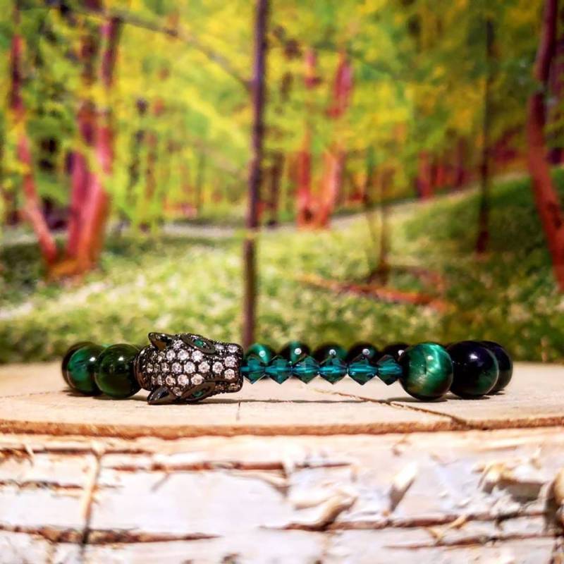 Grünes Swarovski-Leopardenarmband, Luxus-Perlenarmband Für Sie Und Ihn, Grüner Swarovski, Schwarzer Leopard, Geschenk Ihn von UniqueWristCandy