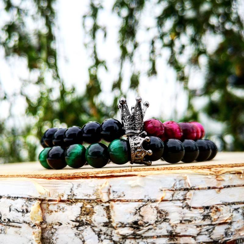 Paare-Kronen-Perlenarmbänder, Tigerauge-Armband Für Paare, Kronenarmbänder Geschenk Sie Und Ihn von UniqueWristCandy