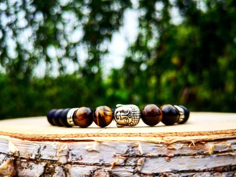 Schwarzes Buddha-Perlenarmband, Tigerauge-Buddha-Armband, Herrenarmband, Armband Für Ihn, Zen-Armband, Geschenk Ihn von UniqueWristCandy