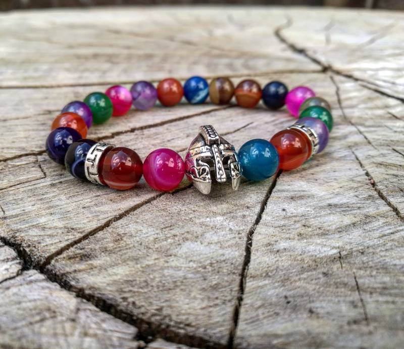 Wikinger-Perlenarmband, Herrenarmband, Gladiator-Armband, Perlenarmband, Multi-Armband, Helmarmband, Spartan-Helm von UniqueWristCandy