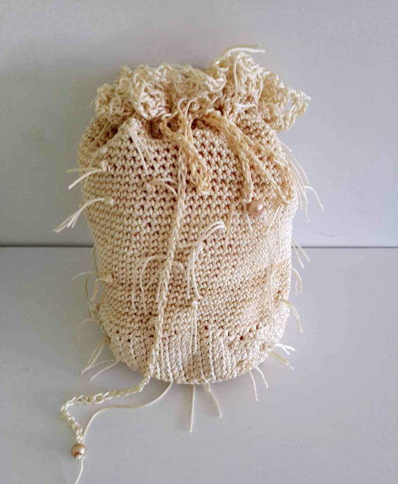 Boho Chic Tasche Exquisite Kordelzug Handgemachte Gehäkelte Braut Geldbörse, Abendtasche, Hochzeit Perle Seidig, Elegant, Geldbörse von UniquebyAgi