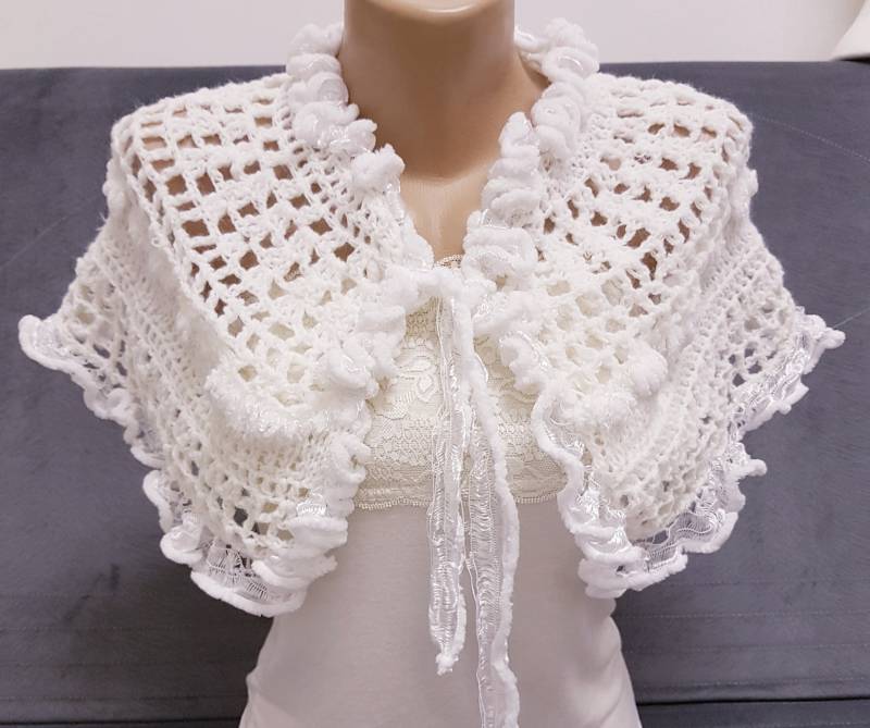 Schal Schnee Puffs Hochzeit Rüschen Stola Mantel Umhang Ooak Bridal Schneeweiß, Handgemachte Capelet, Kunstpelz Kragen, Abend Schal, Formale C von UniquebyAgi