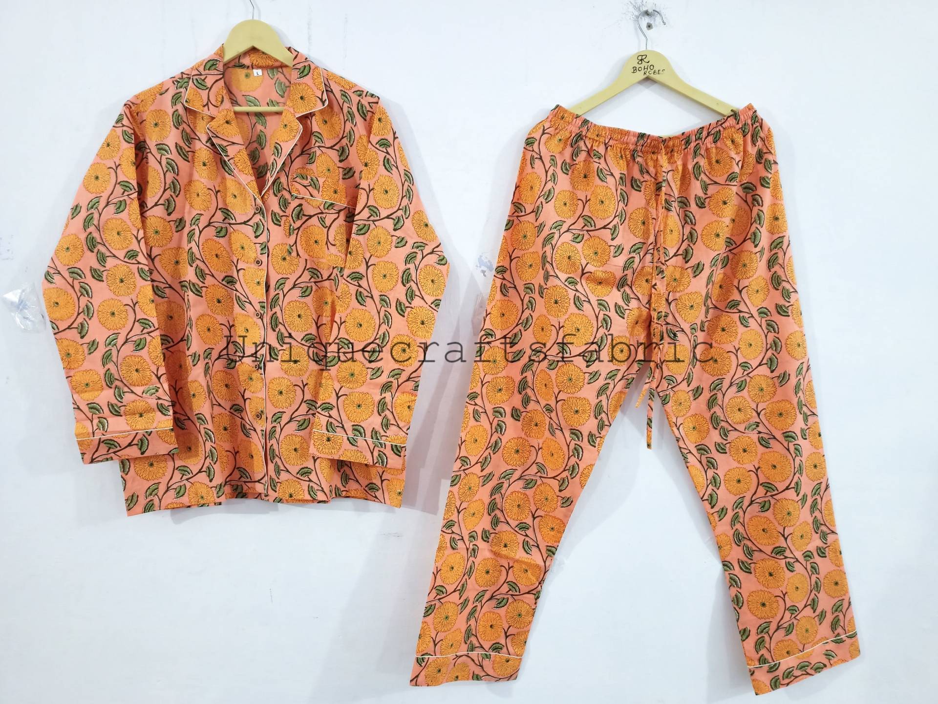 Orange Blumendruck Baumwoll-Pyjama-Set, Brautjungfern-Pyjama-Set, Damen-Nachtwäsche, Pyjama-Set Für Frauen, Brautjungfern-Geschenke von Uniquecraftsfabric