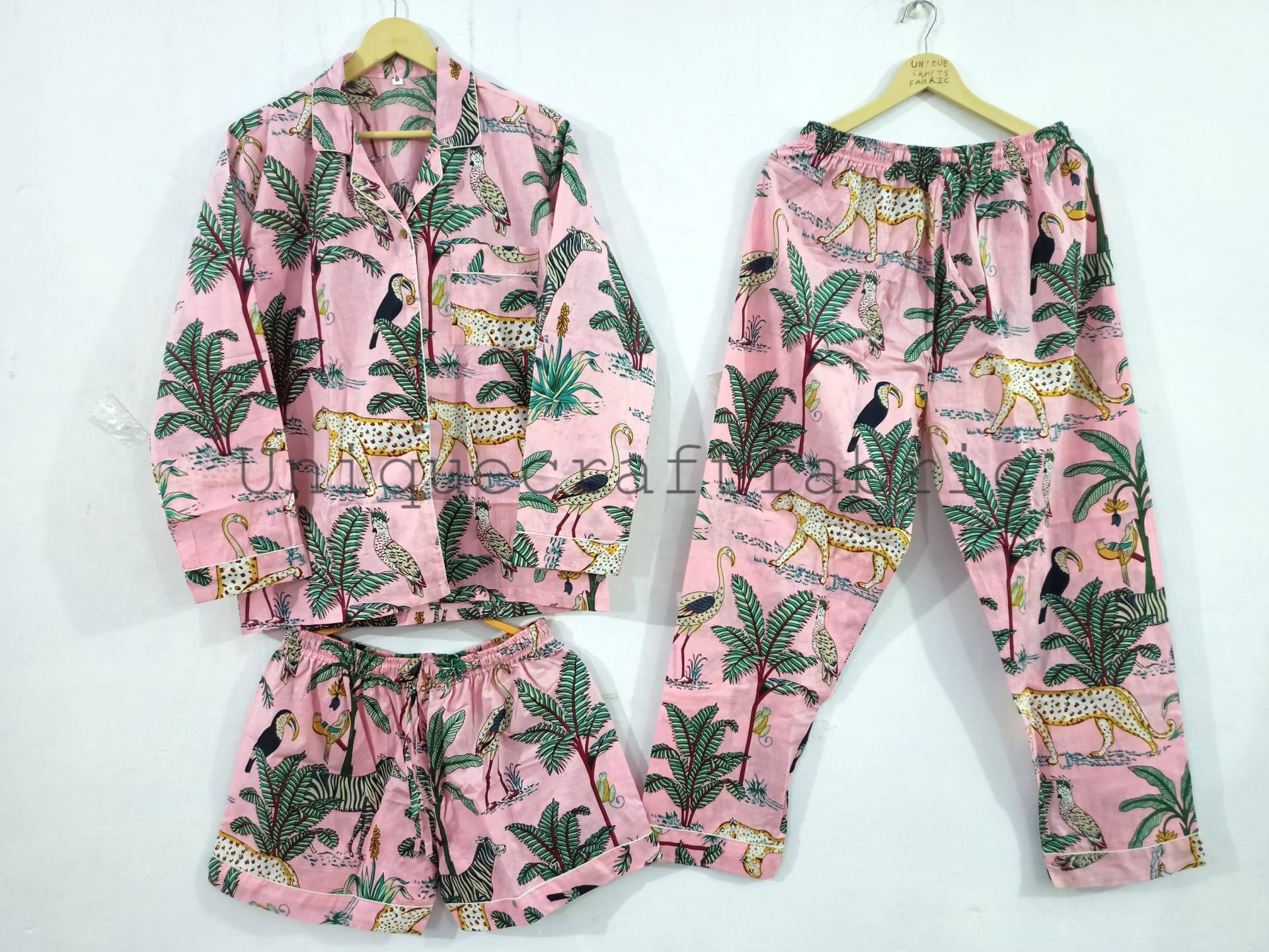 Wunderschönes Dschungel-Print-Baumwoll-Pyjama-Set, Brautjungfern-Pyjama, Hochzeits-Pyjama-Set, Damen-Nachtanzug, Loungewear-Set, Geschenk Für Sie von Uniquecraftsfabric